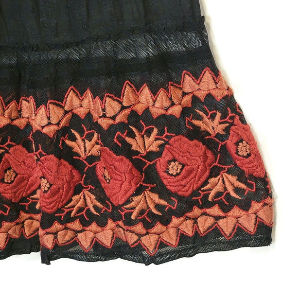 Free People Black Floral Embroidered Skirt Midi Roses Flowy Boho Bohemian Small - Picture 4 of 15